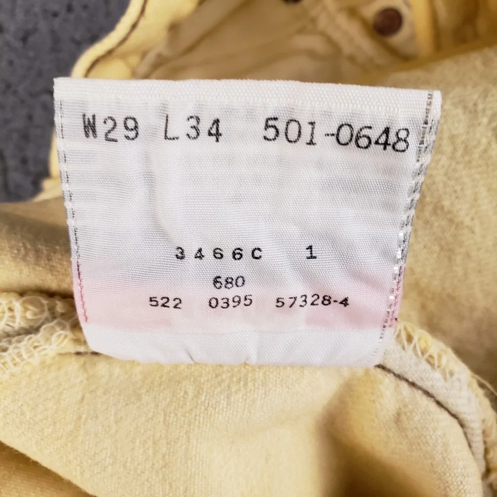 VTG 90s Levis 501 Jeans Mens 29x34 Yellow Denim Button Fly 501 0648 Made In USA